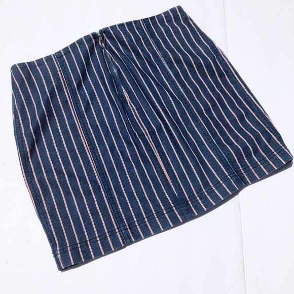 Others Follow Dark Indigo Lexi High Rise Pinstripe Stretch Denim Skirt, Medium - Picture 10 of 16